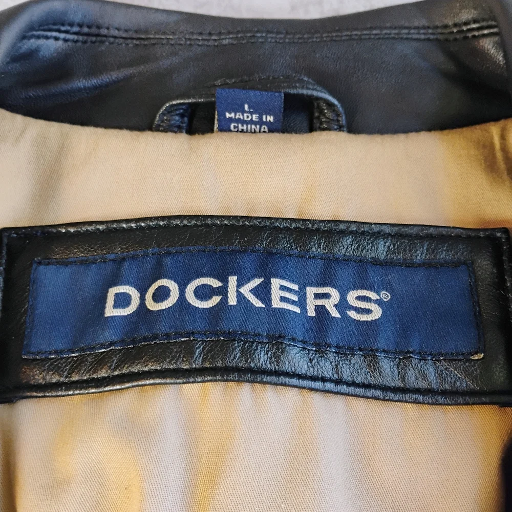 SOLD Dockers Black Lamb Leather Button Up Coat Jacket Mens Size Large - Picture 7 of 16